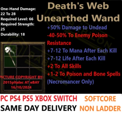 ✅ PC PS4 PS5 XBOX SWITCH✅Death's Web Necro Poison Diablo 2 Resurrected Items D2R - Image 1 of 2