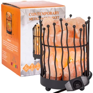 Natural Himalayan Salt Lamp Contemporary Metal Basket with Himalayan Salt Chunks - Picture 1 of 3