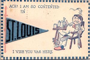 Advertising Postcard Felt Pennant Flag St. Louis Missouri Wish You Vas Here
