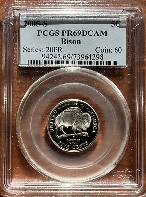 2005-S Jefferson Nickel 🦬 PCGS PR69DCAM 💎 Bison Proof Coin – U.S. Mint ✨ - Image 1 of 2