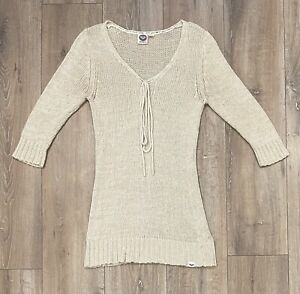 ROXY Women’s 3/4 Seeve V-Neck Pullover Sweater Large Cream Beige