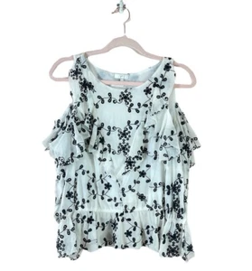 JOIE Mujer Talla M Blanco Negro Bordado Hombro Frío Volantes Seda Blusa - Imagen 1 de 4