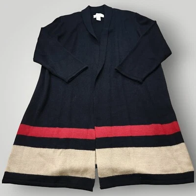 Norton McNaughton Women's L BLACK Open Cardigan Sweater Contrast Trim WOOL BLEND - Image 1 of 4