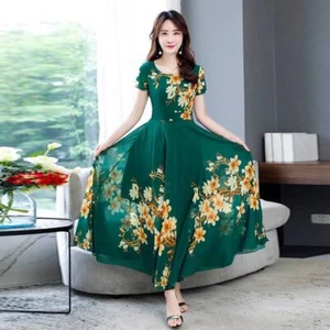 Cocktail Swing Crew Neck Slim Long Sleeve Skater Casual Maxi Dress Evening Party - Picture 1 of 18