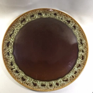 Vintage Large Brown Serving Platter Leopard Print Edge 1980's Glazed Porcelain - Picture 1 of 4