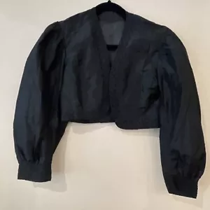 Vtg Antique Victorian Edwardian Mourning Black Satin Short Jacket Size 34” Goth - Picture 1 of 19