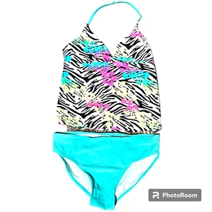 OP Girl's Tropical Hawaiian 2 Piece Tankini Swimsuit Bikini sz M 7-8 - Picture 1 of 8