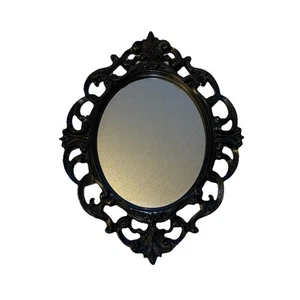 Viktorianischer ovaler Wandspiegel Vintage schwarz glänzend Gothic Stil Raumdeko - Bild 1 von 4