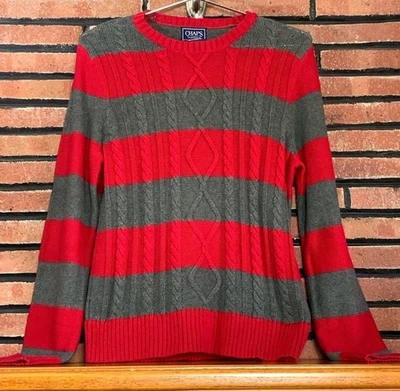 Suéter tejido con cable a rayas CHAPS CLASSICS para mujer rojo gris talla L nuevo con etiquetas Foto 1 de 4
