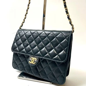 【JUNK】CHANEL Matelasse Dark Navy Chain Shoulder Bag Push Lock Used - Picture 1 of 17