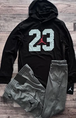 NWT Nike Air Jordan Boys YXL Black/Gray/Red Dri-Fit #23 Pants Set XL - Image 1 of 3