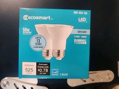 EcoSmart 50-Watt PAR20 Dimmable LED Light Bulb Daylight (2 Pack) New in Box - Image 1 of 3