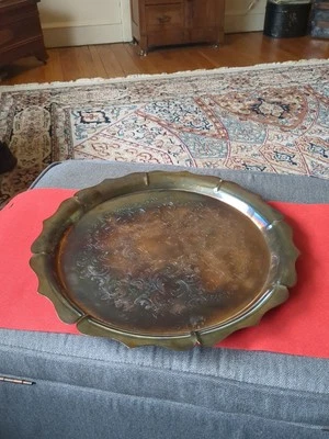 Bandeja para servir vintage Lunt plateada - diseño floral grabado redondo de 15" Foto 1 de 4