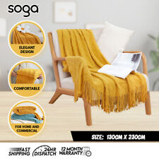 SOGA Yellow Diamond Pattern Knitted Throw Blanket Warm Cozy Cover with Tassels