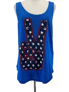 Lucky Brand Women's Blue Americana Peace Hand Tank Top Size Small NEW - Picture 1 of 6
