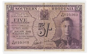 Southern Rhodesia 5 Shillings 1948 P8b King George Sig: Jeffreys & Beadle VF - Picture 1 of 6