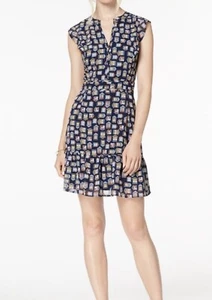 NWT Maison Jules Womens Flounce-Trim Fit & Flare Dress, Blue House Print Size 10 - Picture 1 of 12