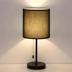 Modern Table Desk Lamp Black Nightstand Lamp Pull Chain for Office Bedroom Dorm - Picture 1 of 9