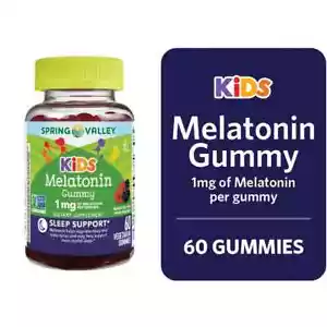 Spring Valley Kids Melatonin Dietary Supplement Gummies, Raspberry, 1 mg, 60 Ct - Picture 1 of 8