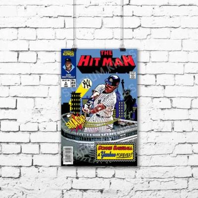Don Mattingly Hit Man 23 New York Yankees Baseball Comic Book Poster - 11x17 in.