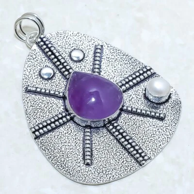 Africano Ametista, Perla Gemma a Mano Argento Ciondolo Gioielli 2.6 " PRJ12654 - Immagine 1 di 2
