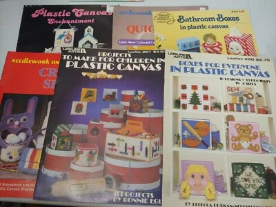 6 PLASTIC CANVAS leaflets MOBILE CHECKERS boxes picture frames tissue covers - Image 1 of 4