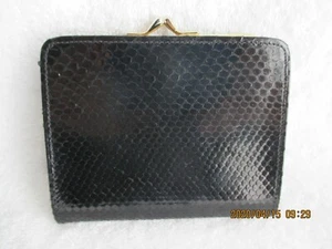 Cartera de cuero de cocodrilo negra vintage para mujer con compartimento para monedas a presión nueva - Imagen 1 de 7