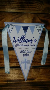 Personalised BOY Christening / Baptism  / Naming Day Party Bunting Decoration - Picture 1 of 1