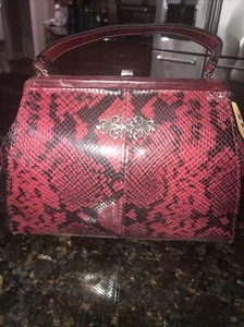 Nuevo con etiquetas Cartera enmarcada Bonifati Patricia Nash Berry Cuero Rojo Pitón Italiana - Imagen 1 de 7