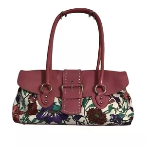 Helen Welsh vintage Canvas Floral /Pink Leather Multicolored shoulder bag - Picture 1 of 5