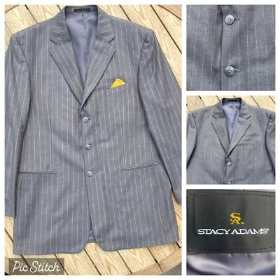 Stacy Adams Blazer Suit Jacket Mens Coat Gray Pinstriped 3 Button 42L Tall Dress - Image 1 of 4