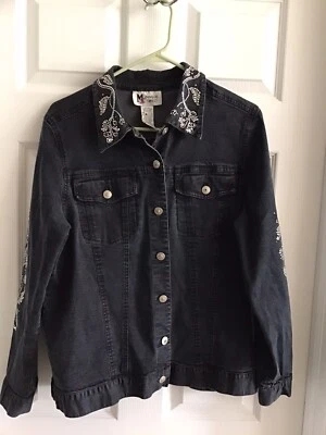 Maggie Sweet Black Embellished Jacket Button Down Womens Sz. M - Image 1 of 4