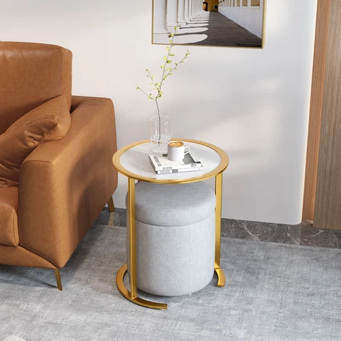 Round Nesting Tables With Storage Round Stool Coffee Side Tables for Living Room Cover