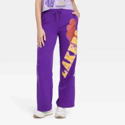 Pantalones deportivos NBA LA Lakers para mujer talla pequeña S púrpura pierna ancha gráfico cordón Foto 1 de 4