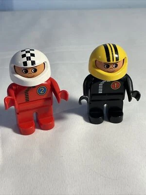 Lego Duplo RACE CAR AUTO RACER DRIVER MAN Lot Of 2.  Red And Black Suits - Image 1 of 3