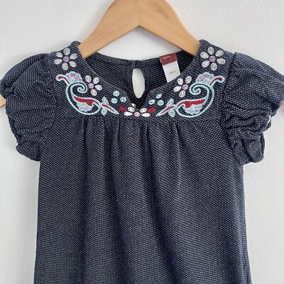 Tea Collection Kerala Dress Girls 6 Black Chevron Dot Paisley Embroidered Pocket - Image 1 of 4