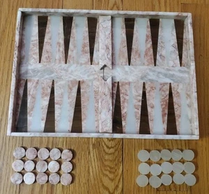 Tablero Backgammon Mármol DE COLECCIÓN Rosa Marrón Blanco 12.25" x 9.25" LEER - Imagen 1 de 11