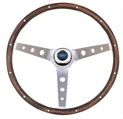1949-95 FORD BLUE OVAL 15" WOOD STAINLESS STEERING WHEEL MUSTANG BRONCO F100 - Image 1 of 2