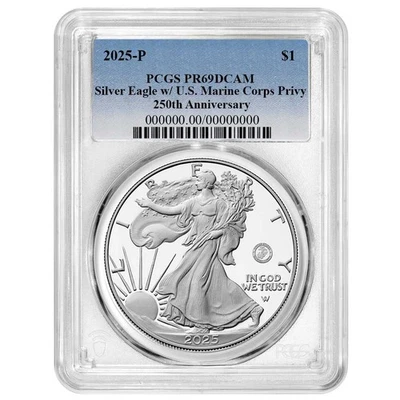 Presale - 2025-P Proof $1 American Silver Eagle Marine Corps Privy PCGS - Image 1 of 3