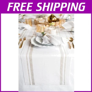 Versatile Striped Linen Table Runner 120 Inches - Perfect for Thanksgiving - Picture 1 of 11