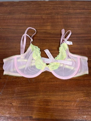 Sujetador Victoria's Secret Tease sin forro 34B rosa con encaje amarillo nuevo con etiquetas Foto 1 de 2