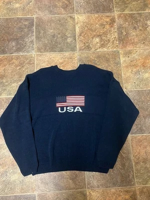 Suéter Tejido Vintage Años 80 New Era Bandera Americana Azul Marino Para Hombre XL Hecho en EE. UU. Foto 1 de 4