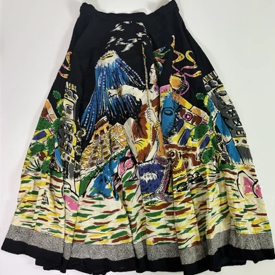 Maxi Falda Ishyu Gráfica Azteca Maya Acampanada Fluida Lentejuelas Volcán Para Mujer Pequeña Foto 1 de 4