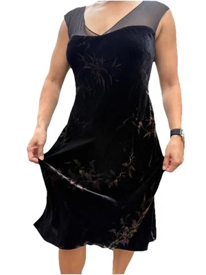 VTG 90s Jones New York Velvet Dress Burnout Floral Whimsy Goth Fairy Y2K Sz 16 - Image 1 of 4