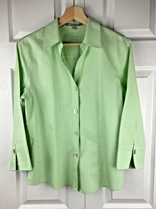 Foxcroft Damen Bluse Gr. 8 bügelfrei Baumwolle tailliert Knopfleiste hellgrün - Bild 1 von 7