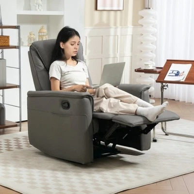 HOMCOM Recliner Armchair With Thick Padded Spring Cushion, Microfibre Manual Rec - Image 1 of 4