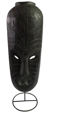 Large Carved Wood Tribal Mask on Stand 24" African Style Wall Decor - Image 1 of 4