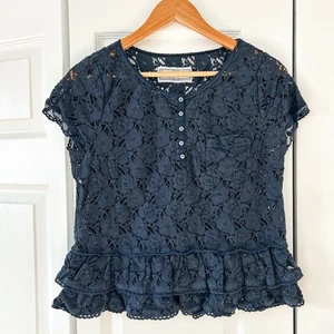 Top Abercrombie & Fitch Azul Marino Floral Encaje Peplum Para Mujer Talla M Usado en Excelente Condición - Imagen 1 de 4