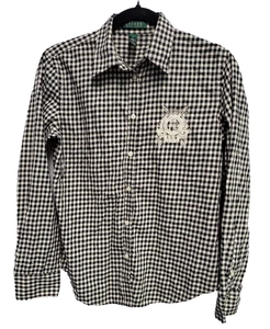 Ralph Lauren Shirt Women's Medium CREST Embroidery Black White Check Gingham - Picture 1 of 8