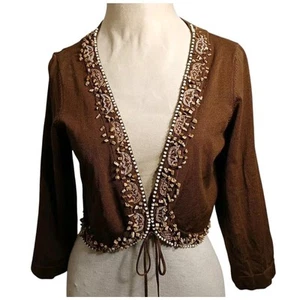 Y2K SEIDE Perlen Bolero Gr. L braun Schmuck Strickjacke Boho Gypsy Fairygoth Tribal - Bild 1 von 19
